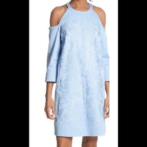 Ted Baker Embroidered blue cold shoulder dress